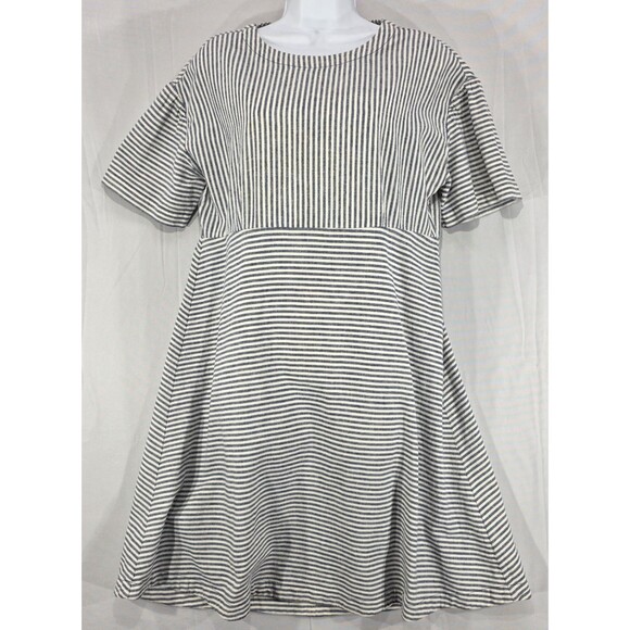 Lands End Womens Dress Linen Blend Natural Striped Navy Nautical Coastal Size 10 - Picture 8 of 16
